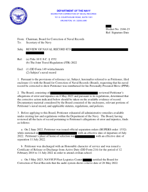 发件人：海军记录更正委员会主席 收件人：海军部长 主题：海军记录 ICO 审查 参考：(a) 第 10 章 USC § 1552 (b) 2022 年联合旅行条例 (JTR) 附件：(1) DD 表格 149 及其附件 (2) 主体的海军记录 1. 根据参考 (a) 的规定，主体（以下称为请愿人）向海军记录更正委员会（委员会）提交了附件 (1)，要求更正其海军记录，以显示请愿人已获得个人采购移动 (PPM) 的报销。 2. 委员会于 2023 年 5 月 4 日审查了请愿人的错误和不公正指控，并根据其规定，确定应根据现有的记录证据采取以下指示的纠正措施。委员会审议的文件材料包括附件、请愿人海军记录的相关部分以及适用的法规、规章和政策。3. 在向委员会提出申请之前，请愿人已用尽海军部现行法律和法规规定的所有行政补救措施。委员会审查了与请愿人的错误和不公正指控有关的所有记录事实，发现如下：a. 2022 年 6 月 2 日，请愿人在驻扎期间收到正式的离职令（BUPERS 命令：1532），离职生效日期为 2022 年 7 月。请愿人选择的居住地为，离职生效日期为 2022 年 7 月 11 日。b.申请人以光荣服役身份退伍，并获得了 2014 年 2 月 12 日至 2022 年 7 月 11 日期间的现役解除或退伍证书 (DD 表格 214)，以便就读平民学校。c. 2023 年 5 月 3 日，NAVSUP 舰队后勤中心通知海军记录更正委员会，审计系统显示迁移日期为 2022 年 5 月 28 日。